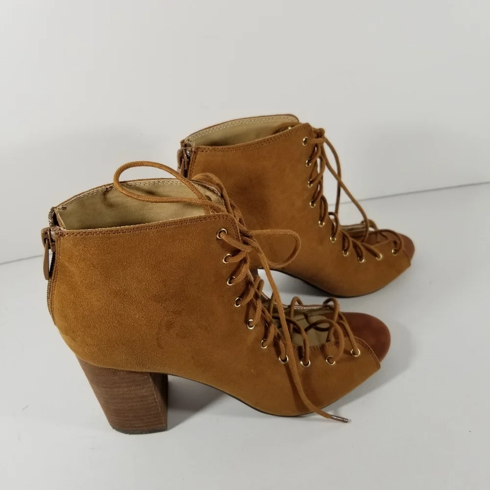 Chinese Laundry Booties Women's 8.5 Brown Suede Lace Up Zip Ankle Boots Boho